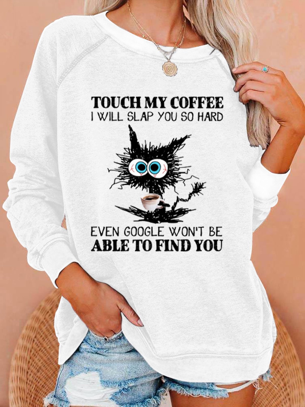 Funny Coffee Black Cat Casual Sweatshirt