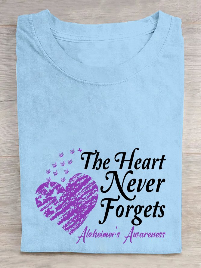 Alzheimer's Awareness The Heart Never Forgets  Cotton T-shirt