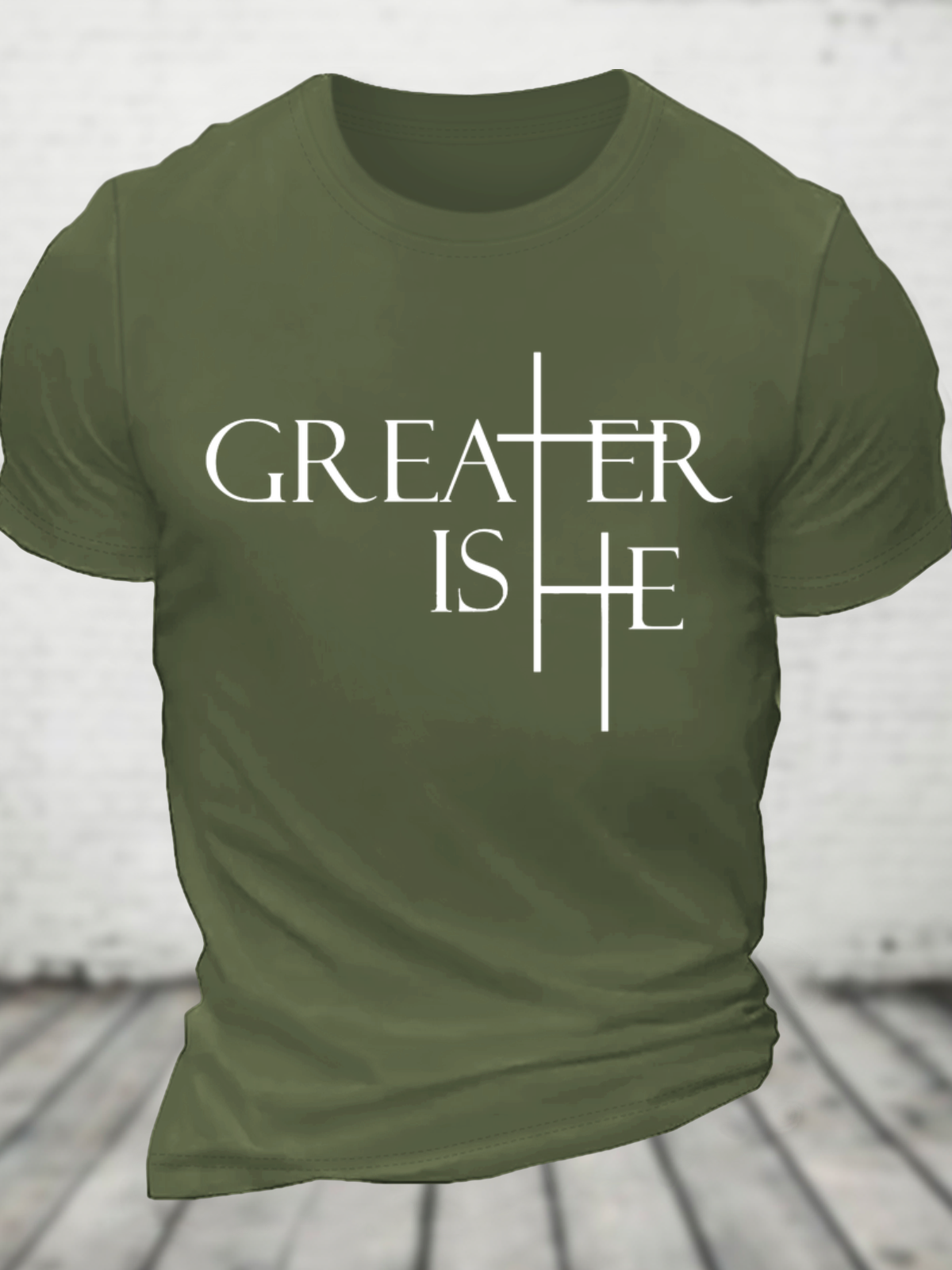 Greater Is He Cross Cotton T-Shirt