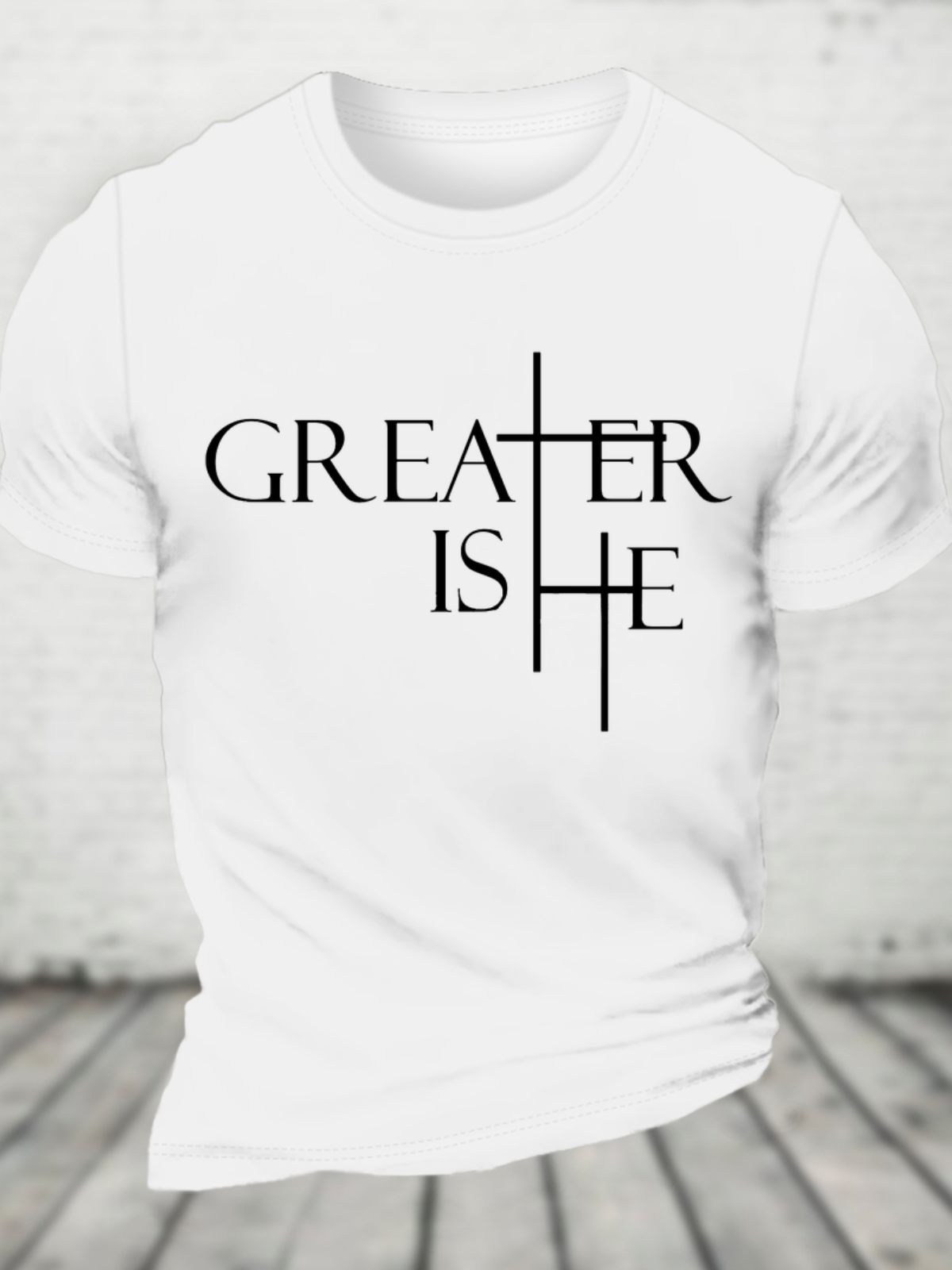 Greater Is He Cross Cotton T-Shirt