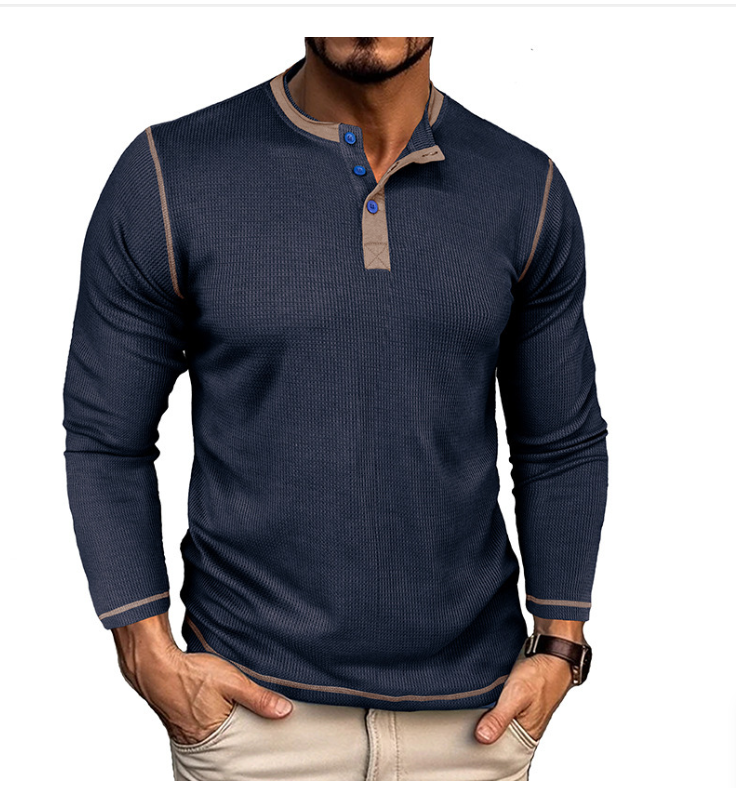 Men's T shirt Tee Henley Shirt Waffle Knit Top Color Block Henley Street Vacation Long Sleeve T-Shirt