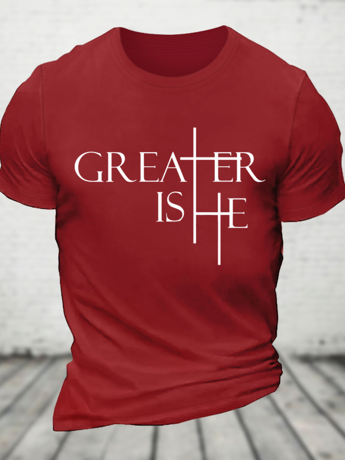 Greater Is He Cross Cotton T-Shirt