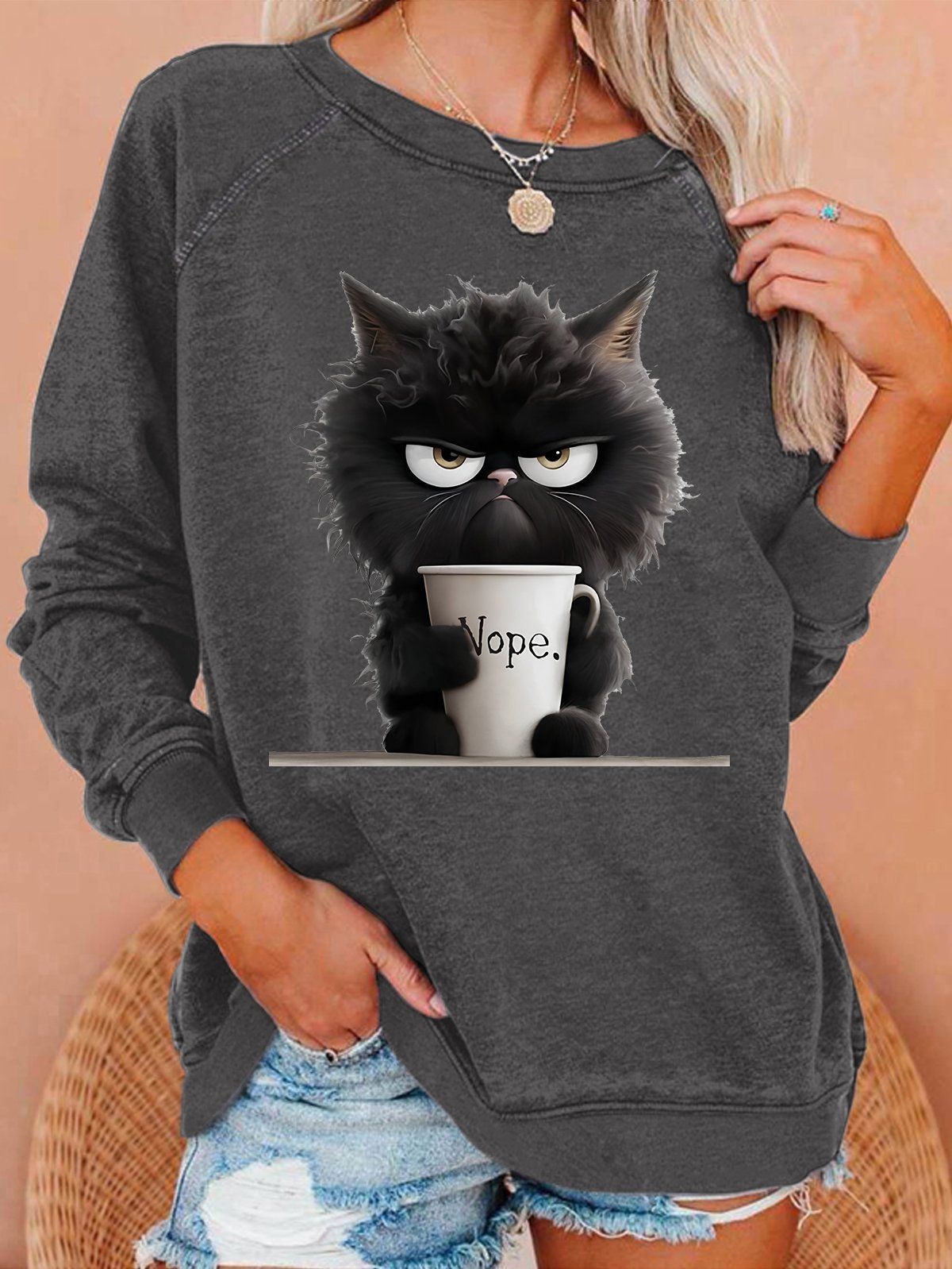 Funny Cat Nope Casual Sweatshirt