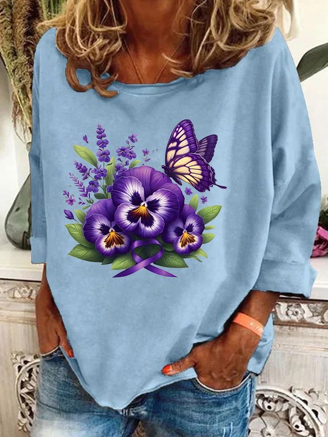 Alzheimer's Awareness Purple Floral Print  Casual Sweatshirt