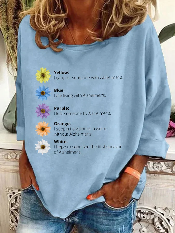 Alzheimer's Awareness  Floral Print Casual Sweatshirt