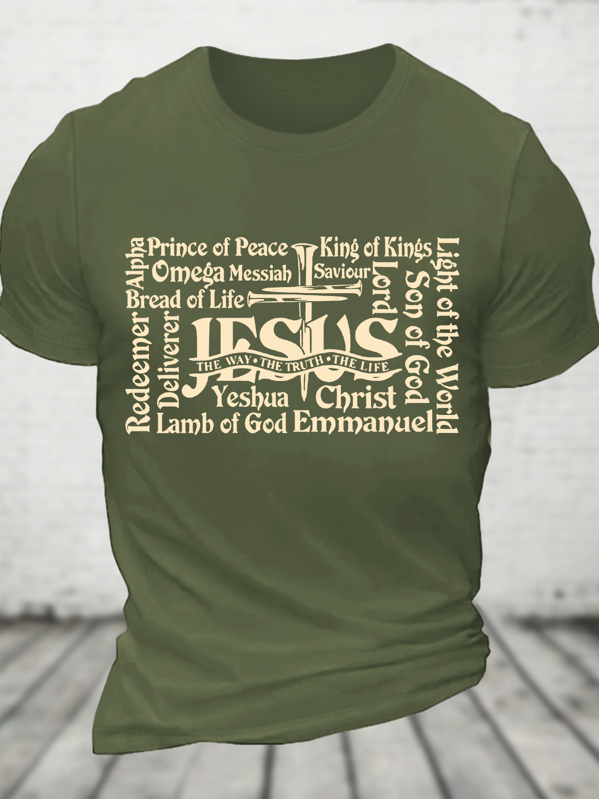 Men's Retro Distressed Rolled Design Faith Print Cotton T-Shirt