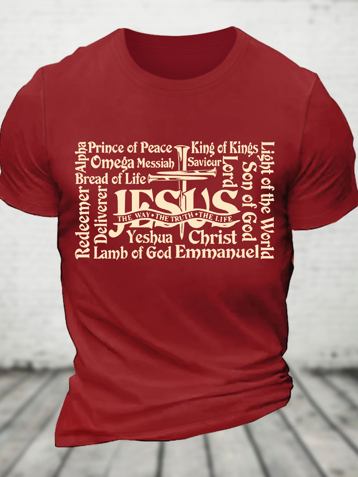 Men's Retro Distressed Rolled Design Faith Print Cotton T-Shirt