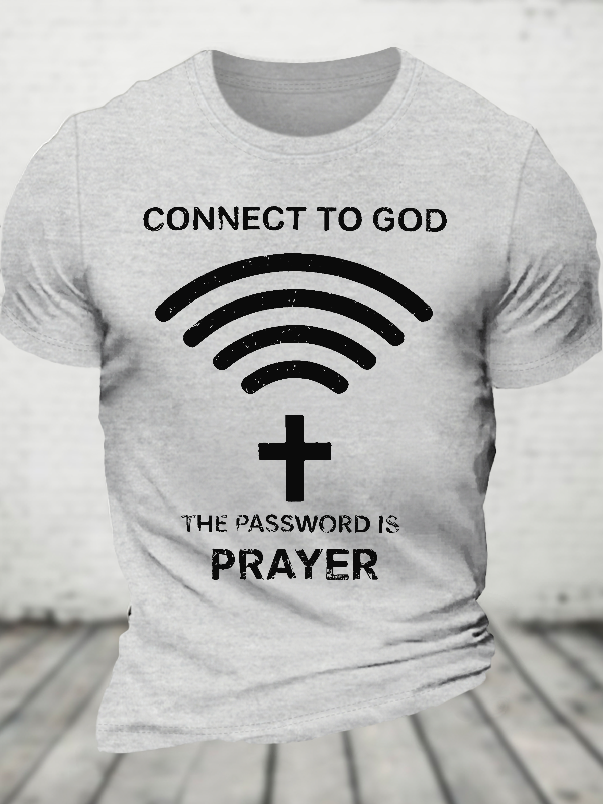 Connect To God Vintage Faith Print Cotton T-Shirt