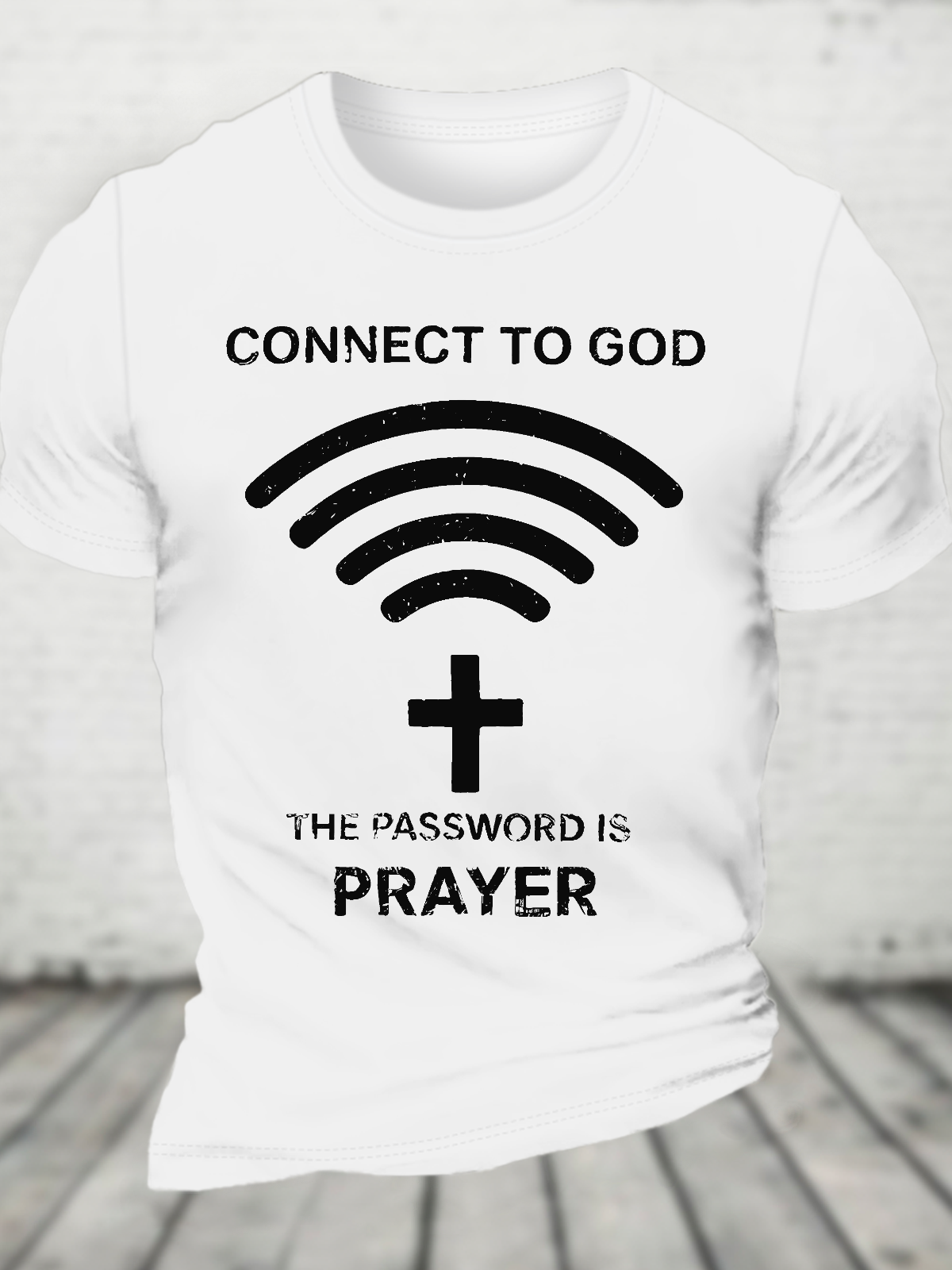 Connect To God Vintage Faith Print Cotton T-Shirt