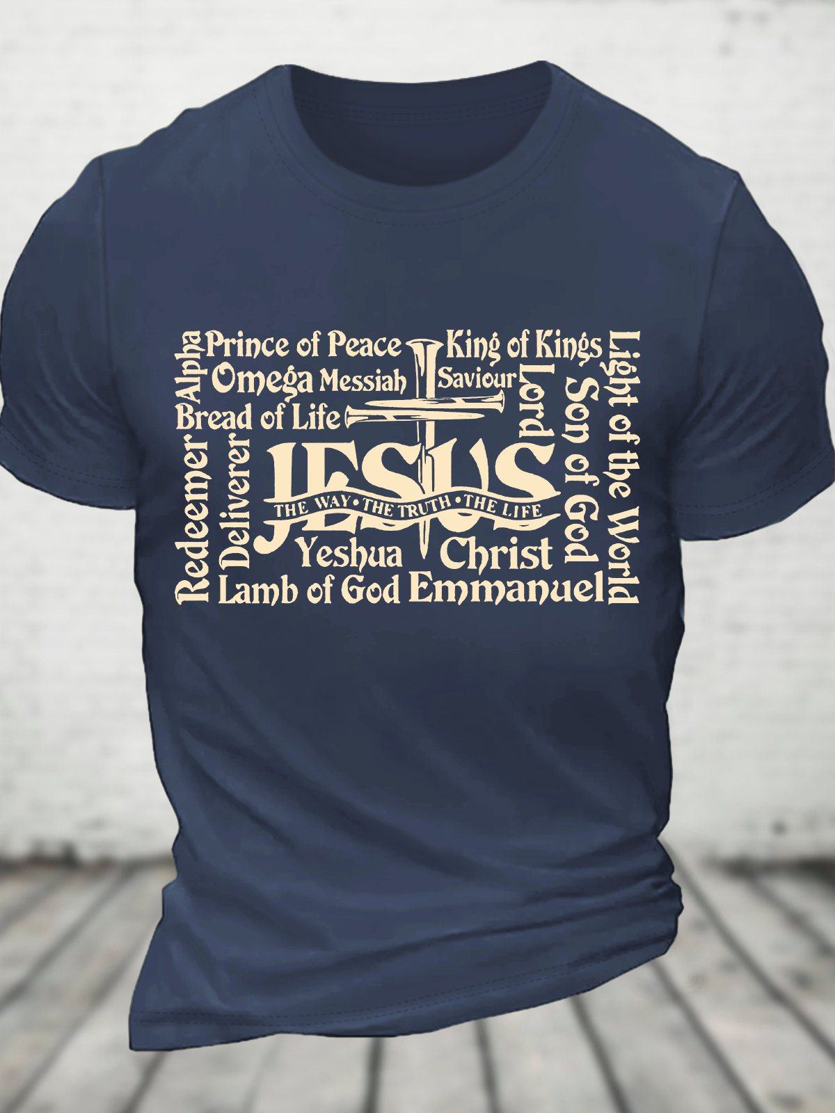 Men's Retro Distressed Rolled Design Faith Print Cotton T-Shirt