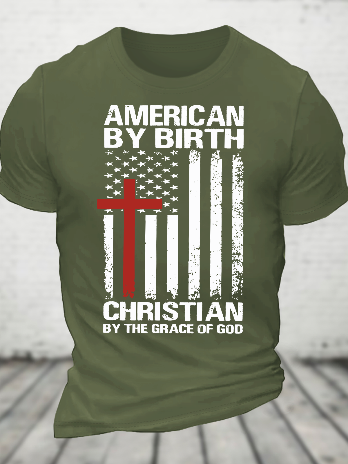 American By Birth Christian By The Grace Of God Independence Day American Flag Cross Cotton T-Shirt