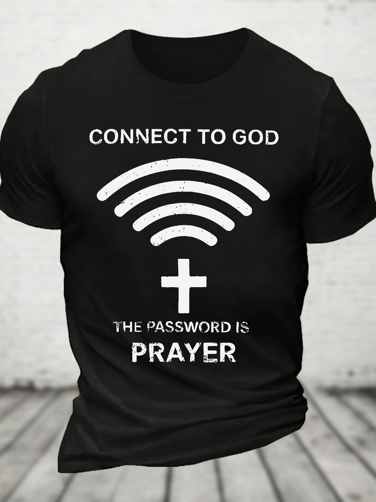 Connect To God Vintage Faith Print Cotton T-Shirt