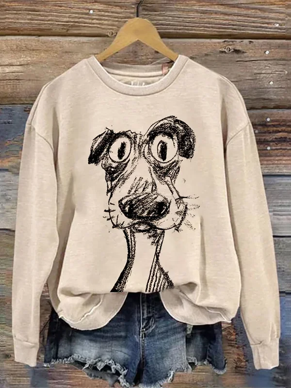 Cute puppy retro dog Casual Cotton Sweatshirt