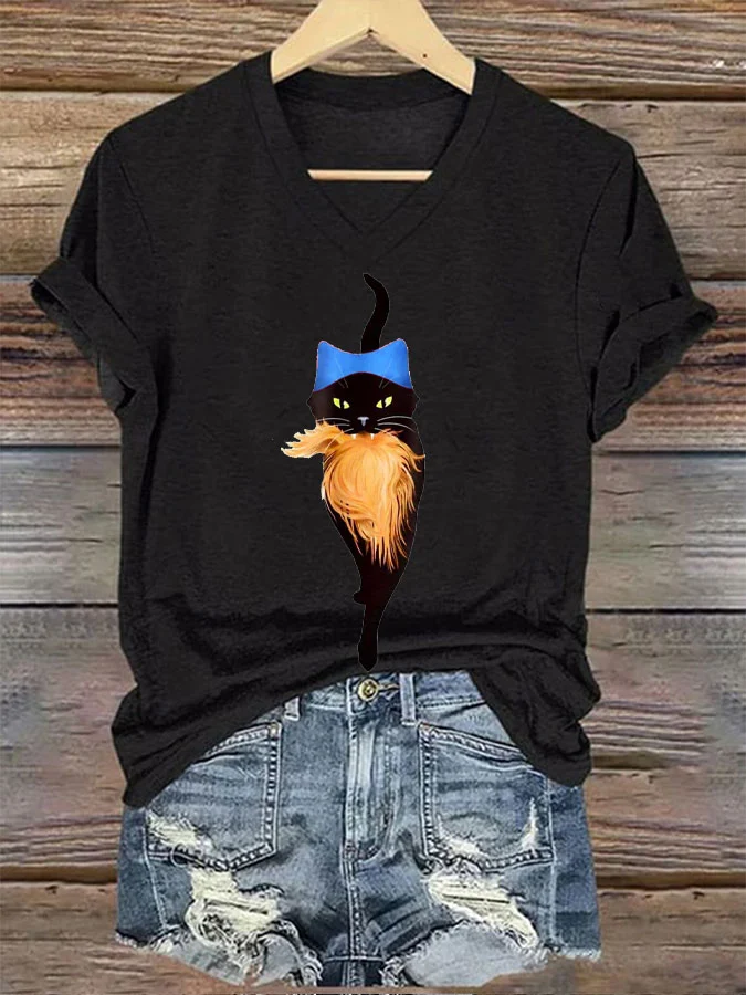 Women's Pussy Hat Cat&Orange Feminist Print T-Shirt