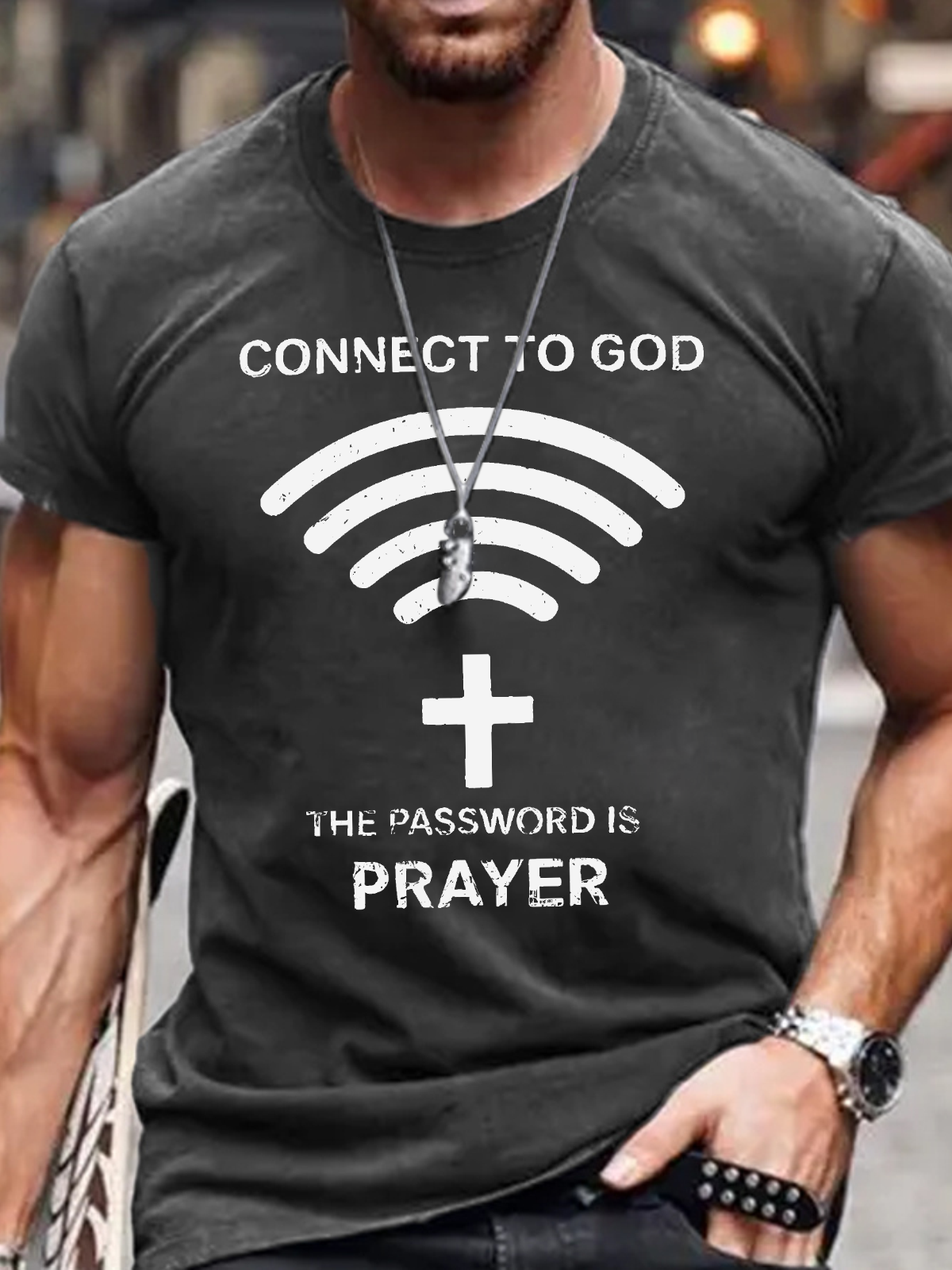 Connect To God Vintage Faith Print Cotton T-Shirt