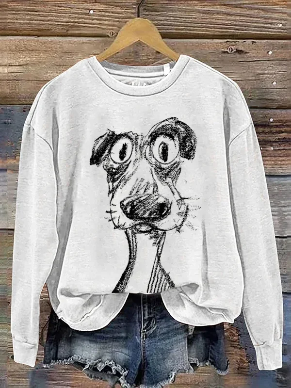 Cute puppy retro dog Casual Cotton Sweatshirt