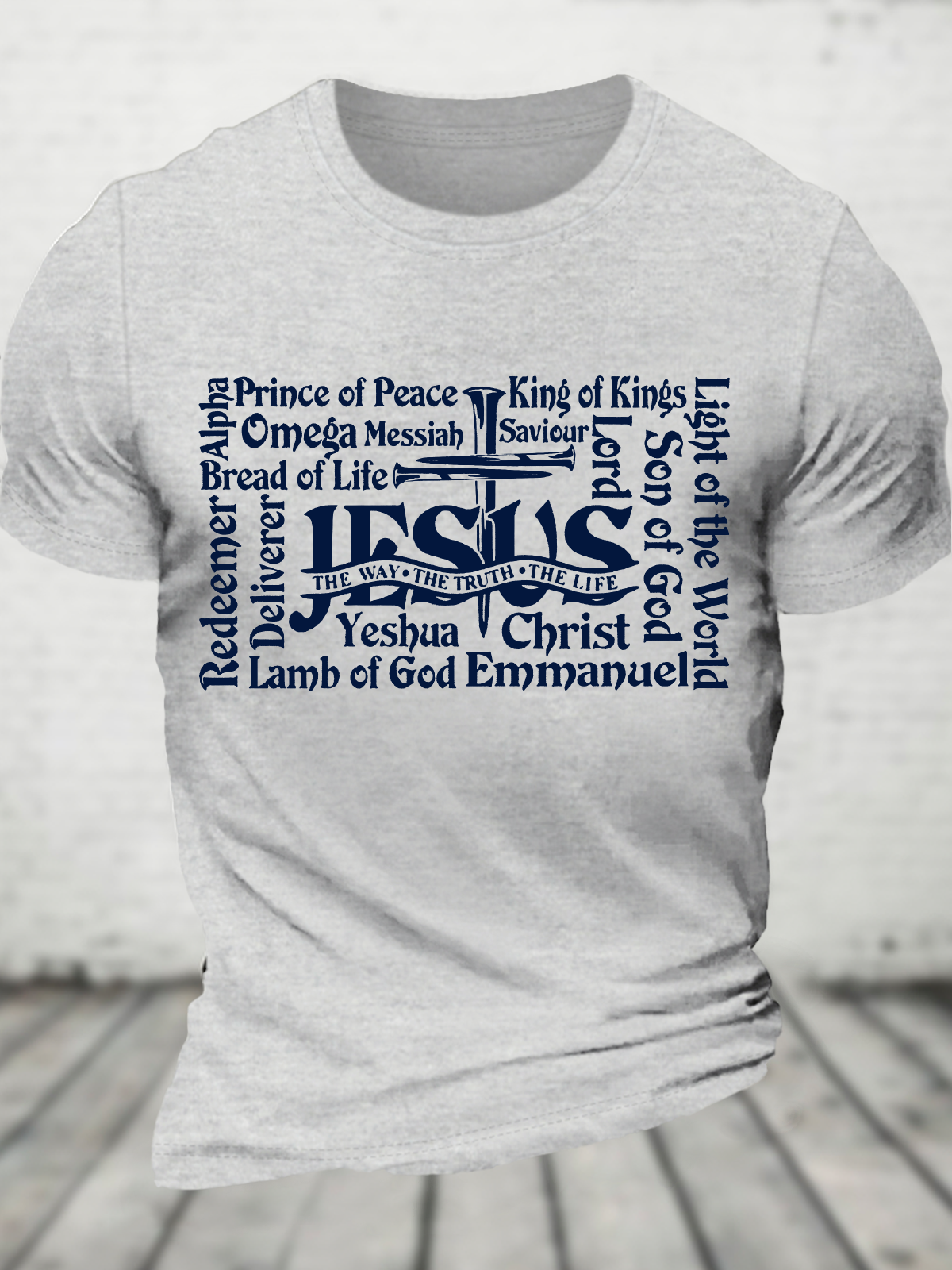 Men's Retro Distressed Rolled Design Faith Print Cotton T-Shirt