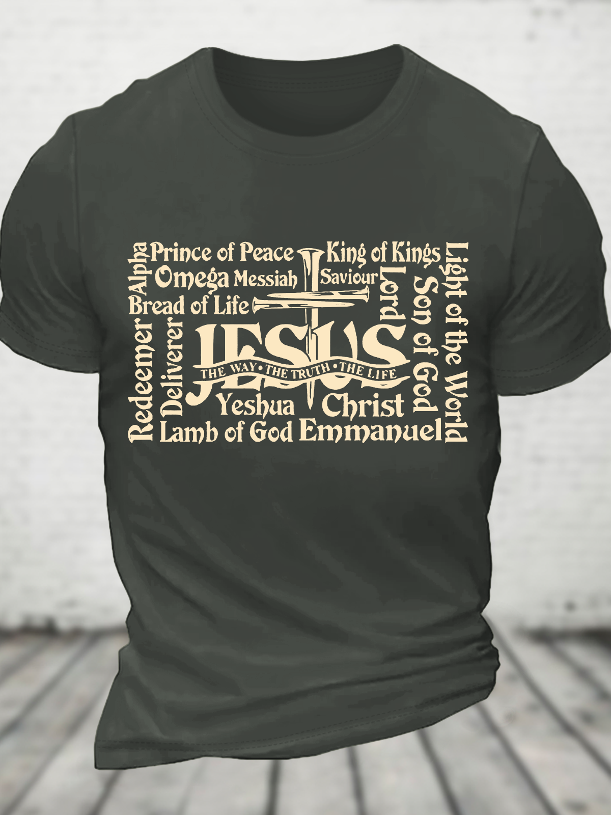 Men's Retro Distressed Rolled Design Faith Print Cotton T-Shirt