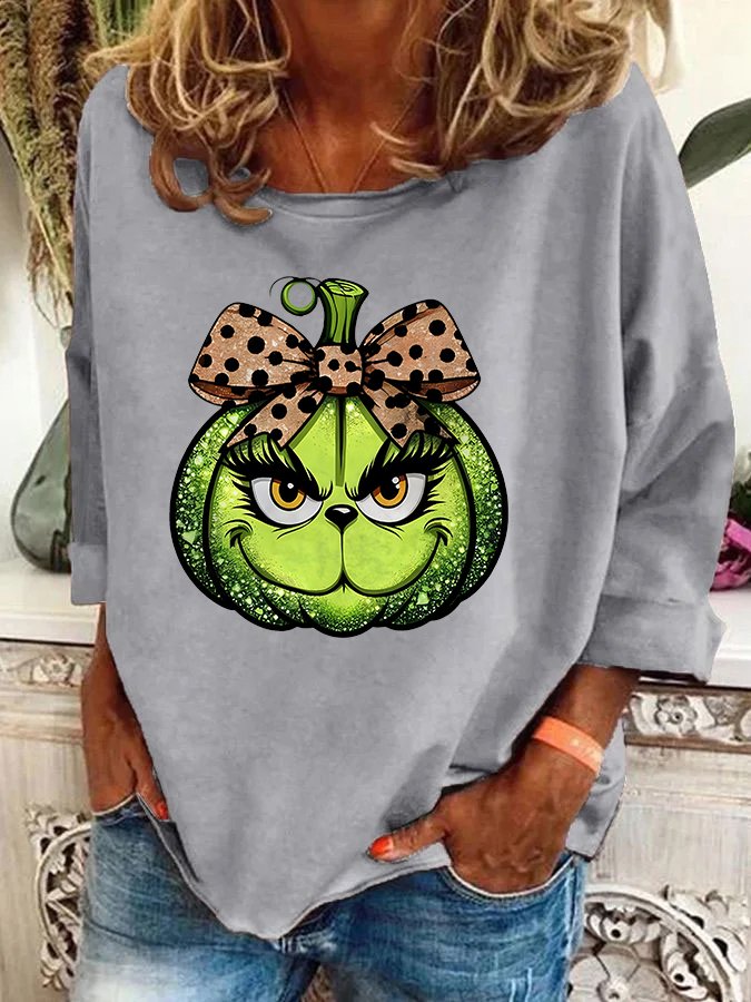 Pumpkin Grinch Leopard Coquette Bow Casual Sweatshirt