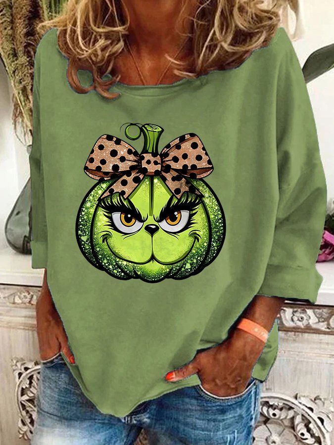 Pumpkin Grinch Leopard Coquette Bow Casual Sweatshirt