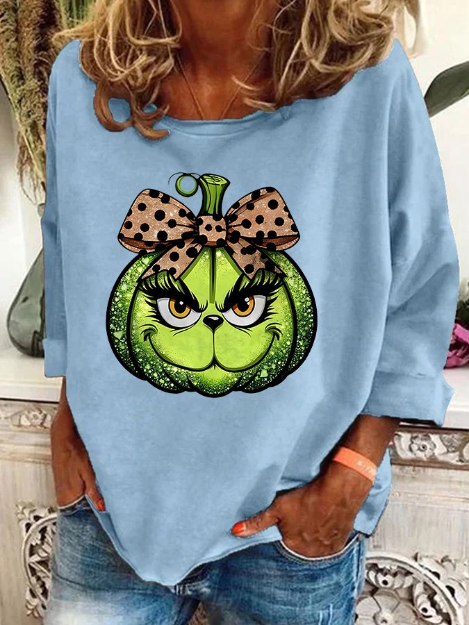 Pumpkin Grinch Leopard Coquette Bow Casual Sweatshirt