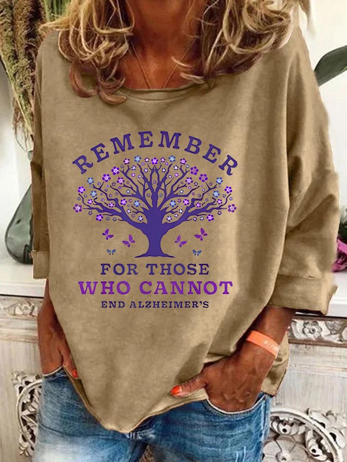 Women's Remember For Those Who Cannot Dementia Alzheimer's Disease Awareness Printed Casual Sweatshirt