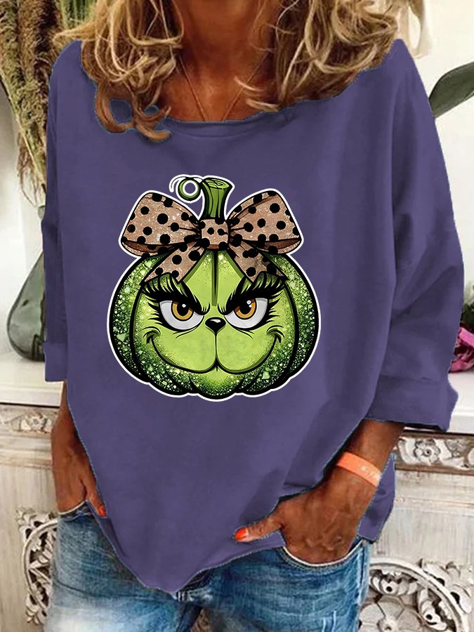 Pumpkin Grinch Leopard Coquette Bow Casual Sweatshirt