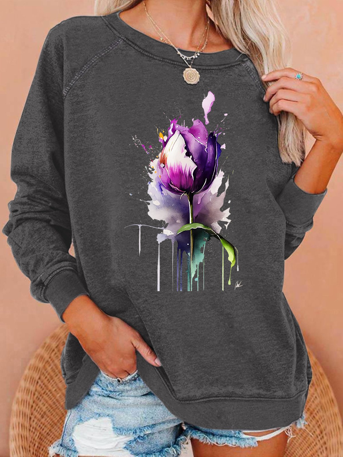 Purple flower Alzheimer's Awareness Casual Sweatshirt