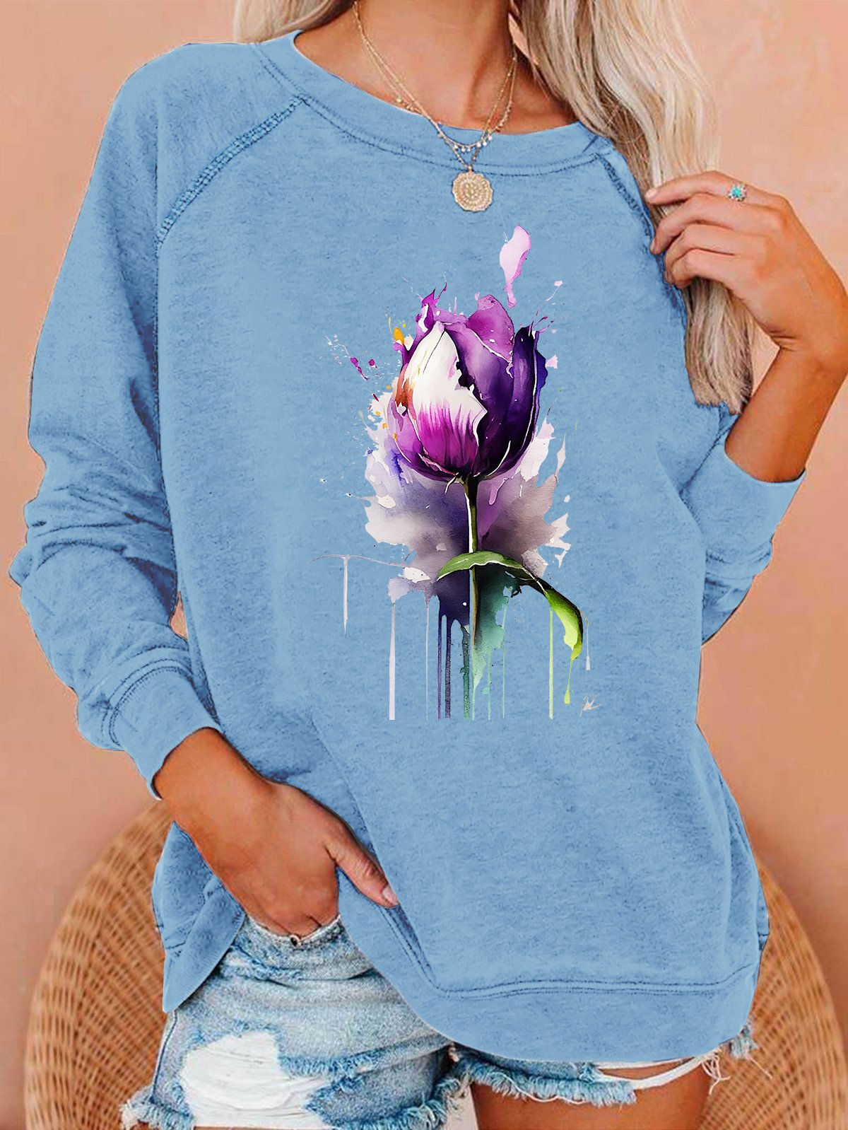 Purple flower Alzheimer's Awareness Casual Sweatshirt