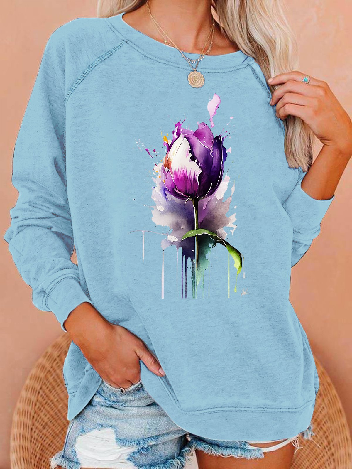 Purple flower Alzheimer's Awareness Casual Sweatshirt