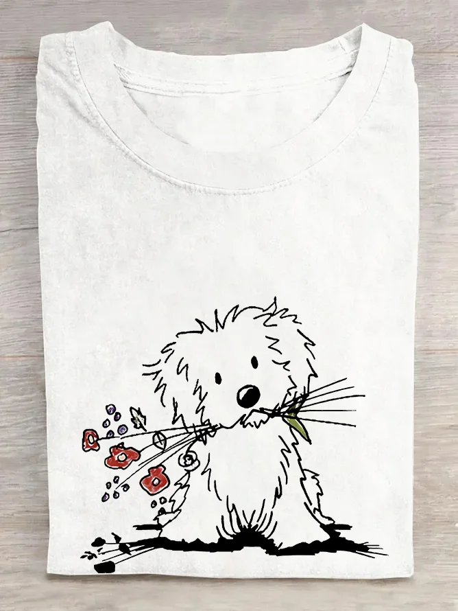 Vintage The Lovely Dog Print T-shirt Cotton T-shirt