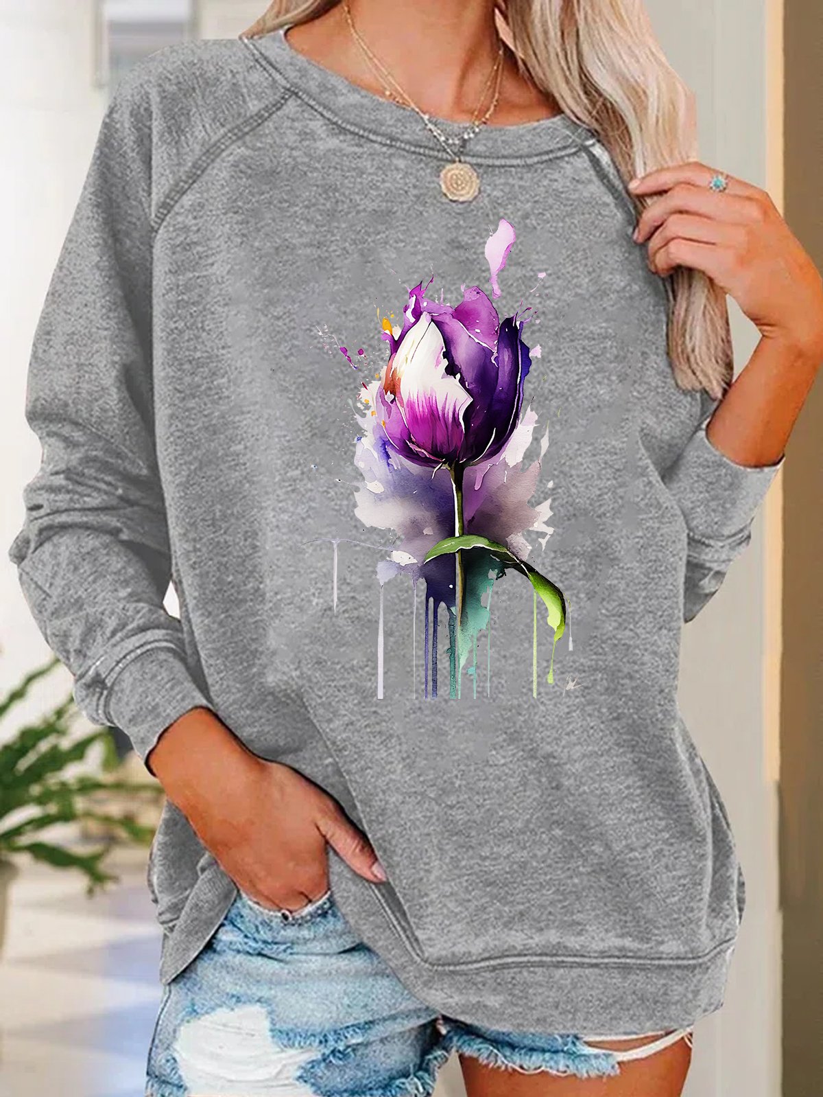 Purple flower Alzheimer's Awareness Casual Sweatshirt