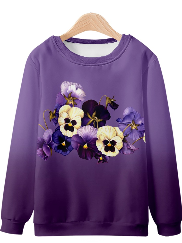 Alzheimer's Crew Neck Loose Purple Floral Casual Sweatshirt