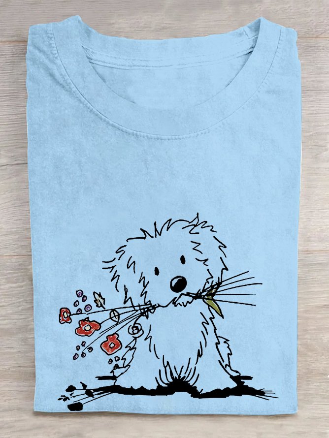 Vintage The Lovely Dog Print T-shirt Cotton T-shirt