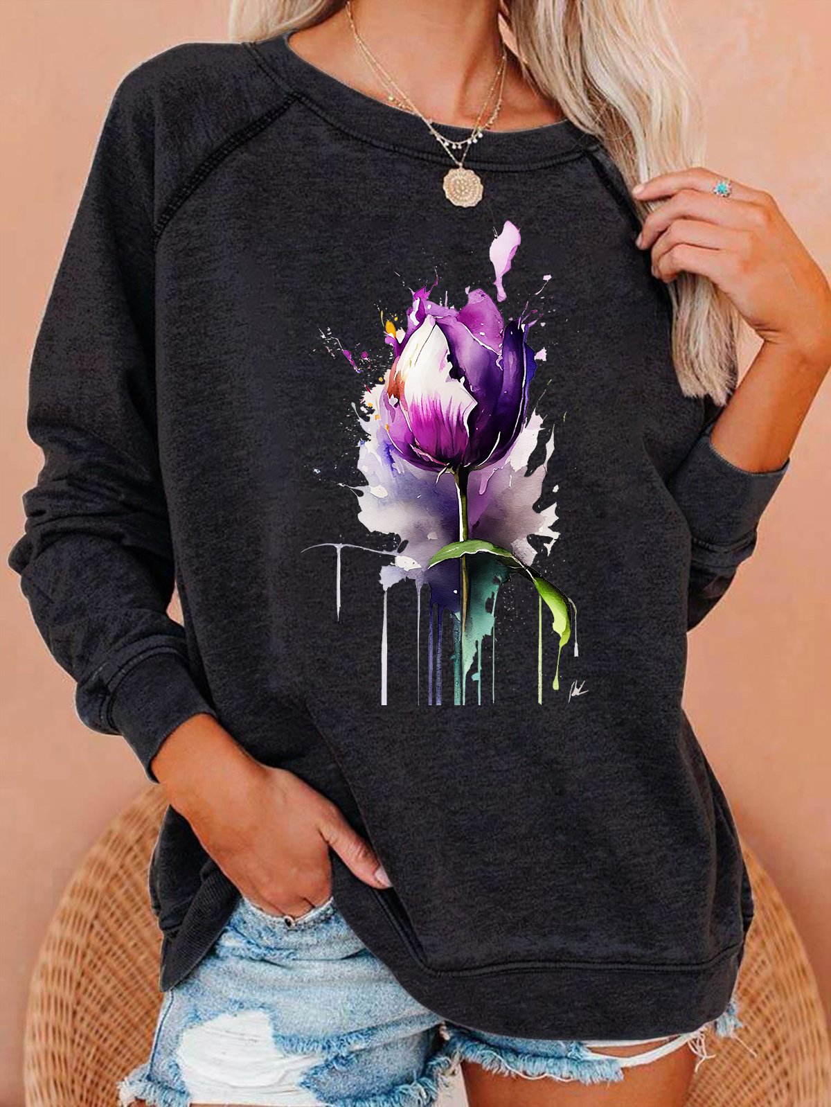 Purple flower Alzheimer's Awareness Casual Sweatshirt