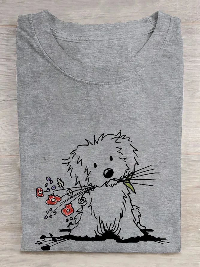 Vintage The Lovely Dog Print T-shirt Cotton T-shirt