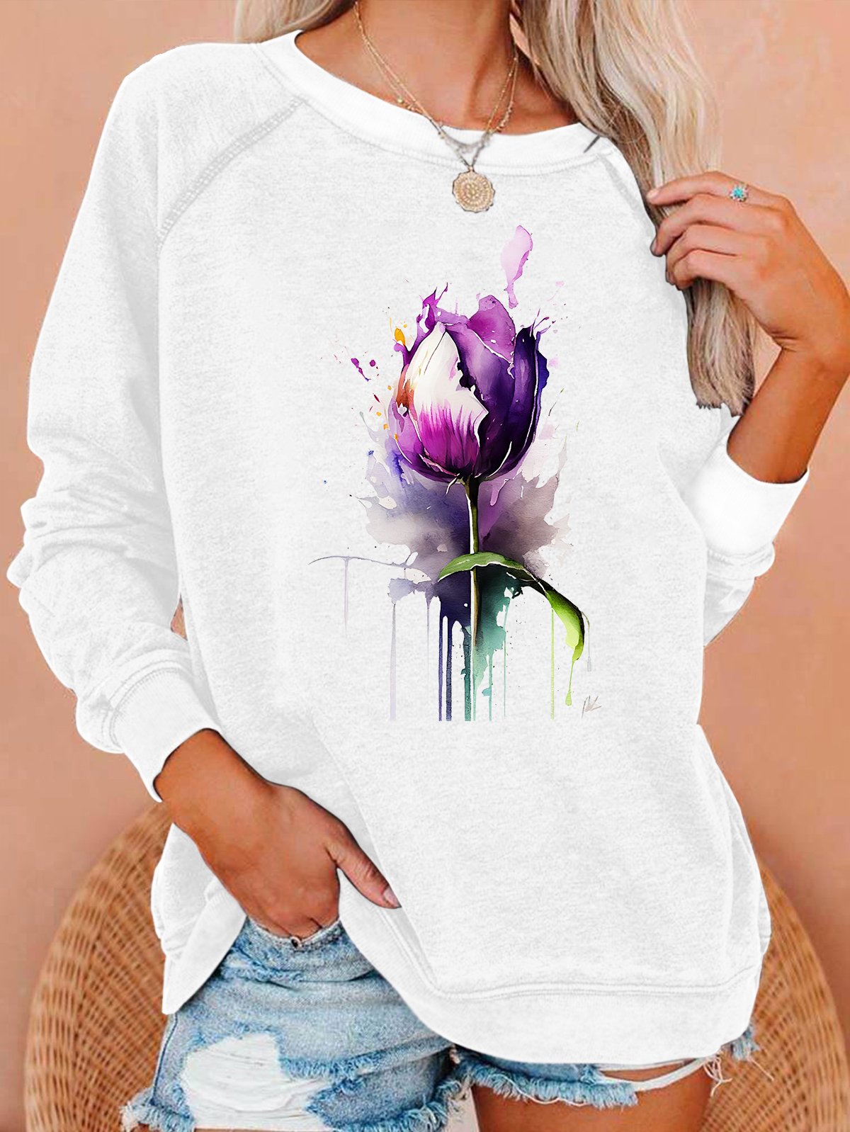 Purple flower Alzheimer's Awareness Casual Sweatshirt