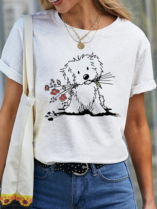 Vintage The Lovely Dog Print T-shirt Cotton T-shirt