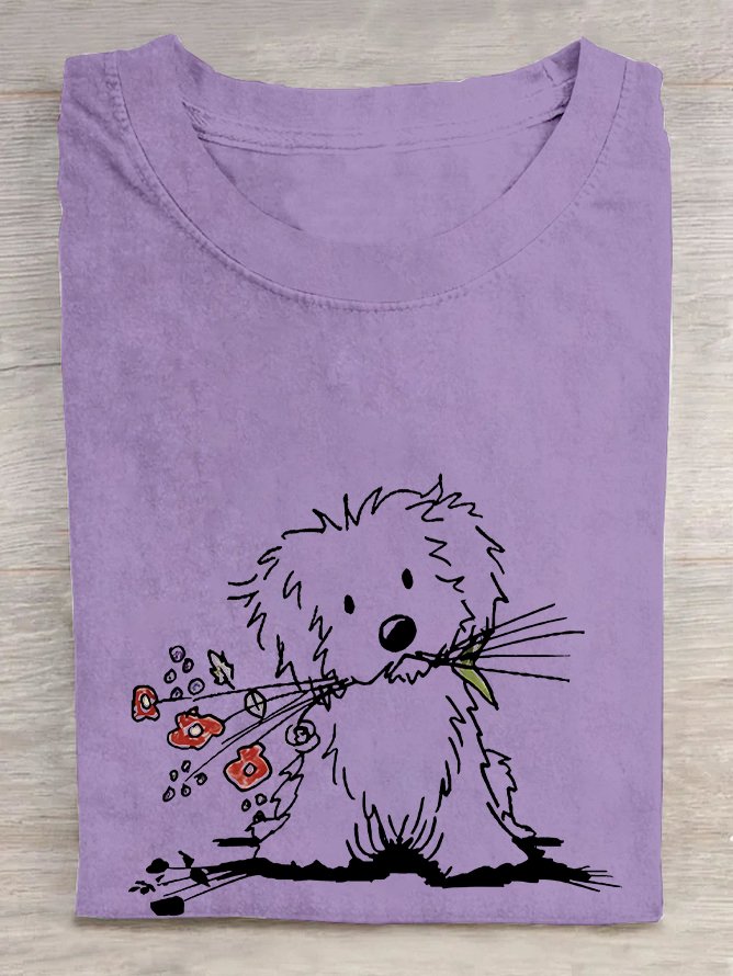 Vintage The Lovely Dog Print T-shirt Cotton T-shirt