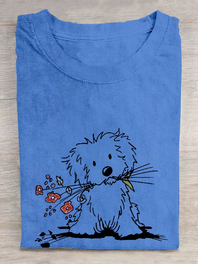 Vintage The Lovely Dog Print T-shirt Cotton T-shirt