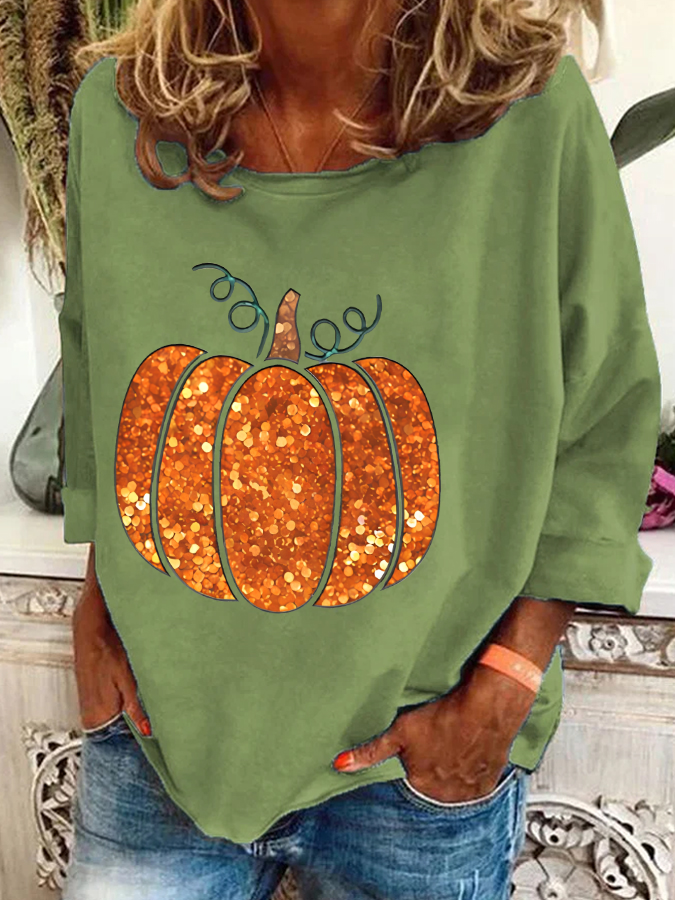 Sequin Pumpkin Print Casual Sweatshirt