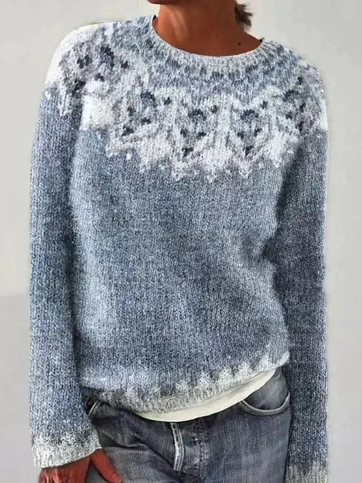 Casual Ethnic Crew Neck Yarn/Wool Yarn Sweater