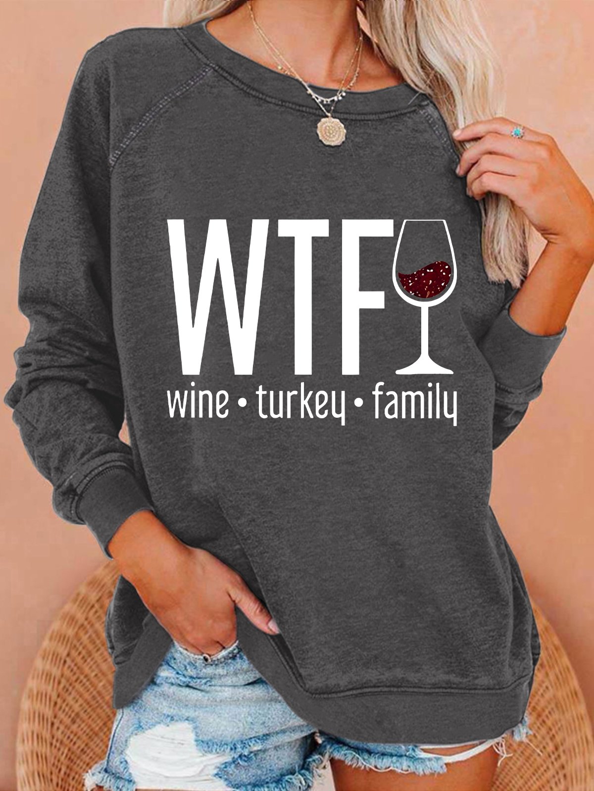 WTF Wine Turkey Family Casual Sweatshirt