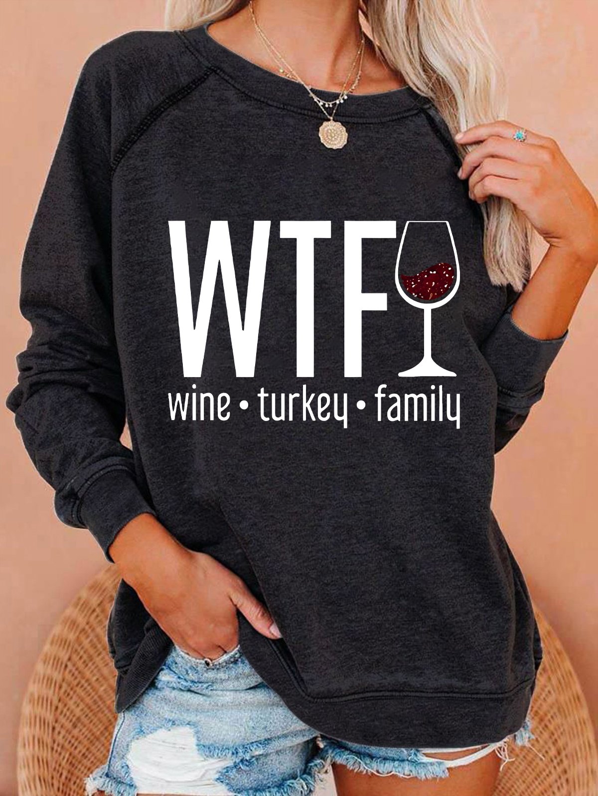 WTF Wine Turkey Family Casual Sweatshirt