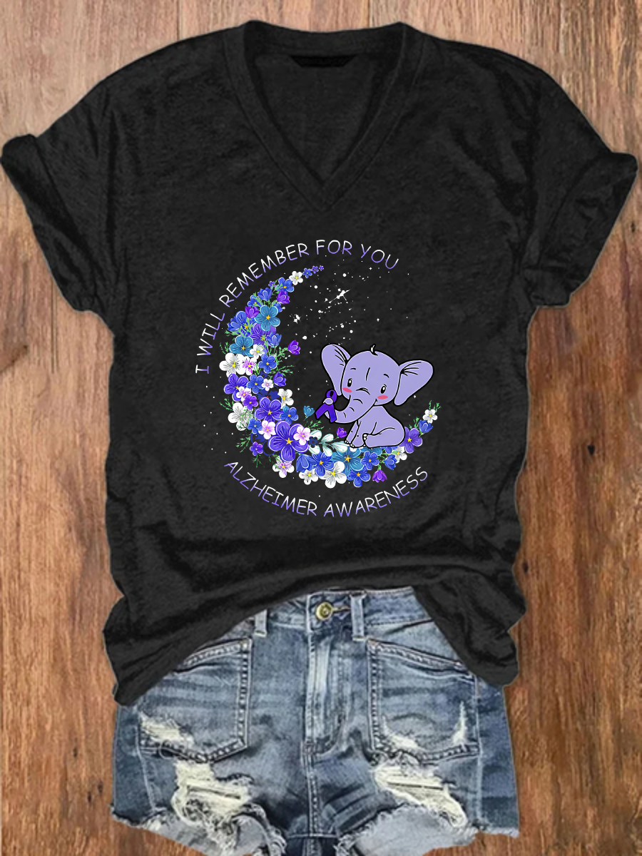 Alzheimer's Awareness Forget Me Not I Will Remember for You Loose Casual Floral T-Shirt