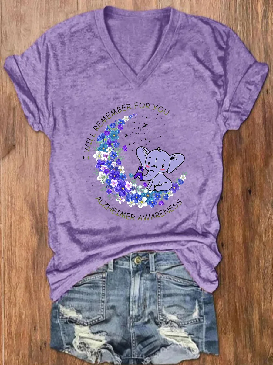 Alzheimer's Awareness Forget Me Not I Will Remember for You Loose Casual Floral T-Shirt