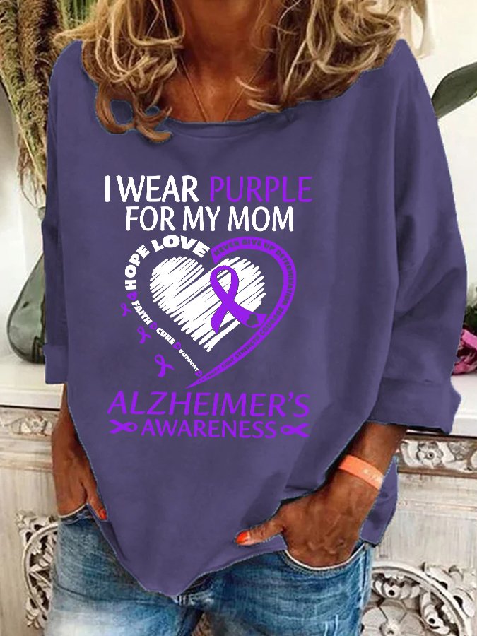 I Wear Purple For Mom With My Heart Alzheimer Casual Sweatshirt