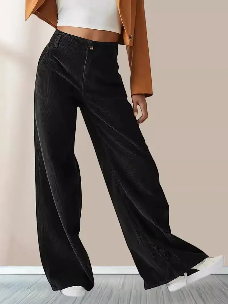 Women's  H-Line Straight Pants Daily Going Out Pants Black Casual Buckle Plain Spring/Fall Pants