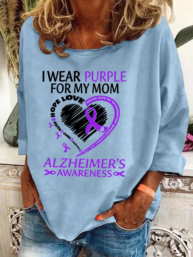 I Wear Purple For Mom With My Heart Alzheimer Casual Sweatshirt