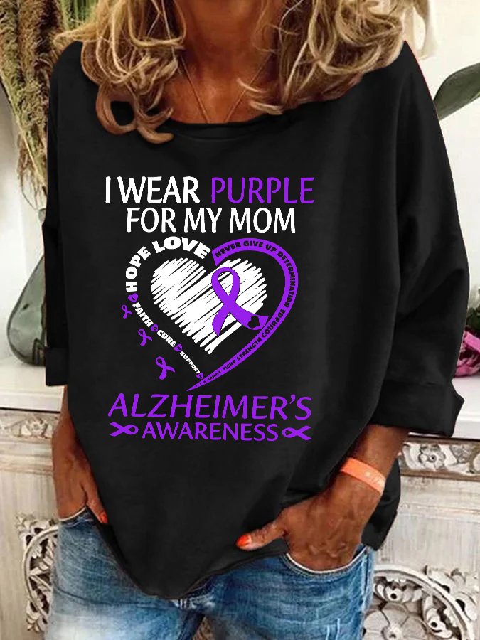 I Wear Purple For Mom With My Heart Alzheimer Casual Sweatshirt